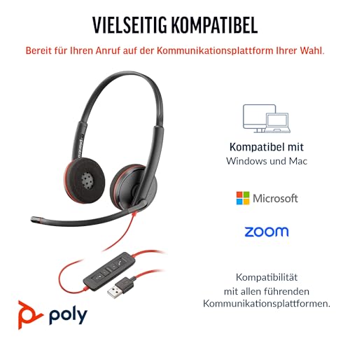 POLY Cuffie stereo Blackwire 3220 con connettore USB-C + adattatore USB-C/A