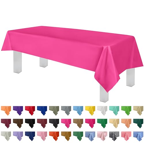 Grandipity 12 Pack Premium Disposable Plastic Tablecloth 54 Inch. x 108 Inch. Decorative Rectangle Table Cover - Hot Pink