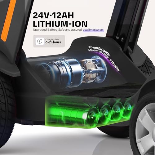 Image of Foldable Mobility Scooter for Adults & Senior, 4 Wheels Powered Device for Travel, Lightweight and Portable, with LED Strip Light, Storage Bag, Charger Included, No Assemble Required (Black)