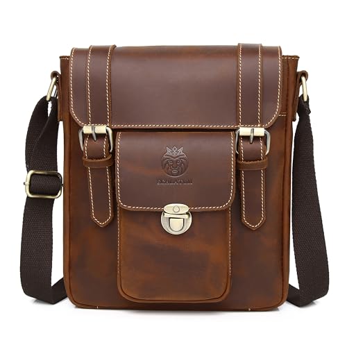 Image of Leather Messenger Bag for Men Vintage Man Purse Mens Handbag Leather Crossbody Shoulder Bag for Work Travel | Vintage