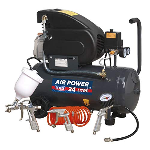 Image of Sealey SAC2420EPK Compressor, 24L Direct Drive 2hp with 4pc Air Accessory Kit