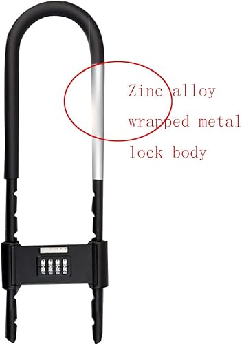 Miniatura 3 de U Lock-Candado de combinación de bicicleta - Candado de combinación de cuatro posiciones - Candado de grillete largo - con grillete ajustable -