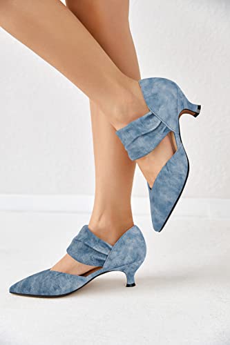 Image of Coutgo Womens Low Kitten Heel Dress Shoes Pointed Toe Slip on Ankle Strap Cutout Elegant Party Wedding Pumps