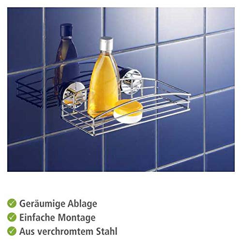 WENKO Vacuum-Loc® Wandablage, Duschablage im offenen Drahtkorb-Design aus verchromtem Metall für Bad und Gäste-WC, Wandablage zur Befestigung ohne bohren mit Vakuum-Befestigung, 26 x 7 x 15,3 cm