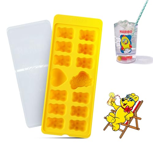 HARIBO Silicone Ice Cube Tray with Lid, Easy-Release & Flexible - DIY with HARIBO Goldbears as Ices, Cookies, and Chocolates, Funny Shape Ice Tray for Freezer, BPA Free, Dishwasher Safe (Yellow)