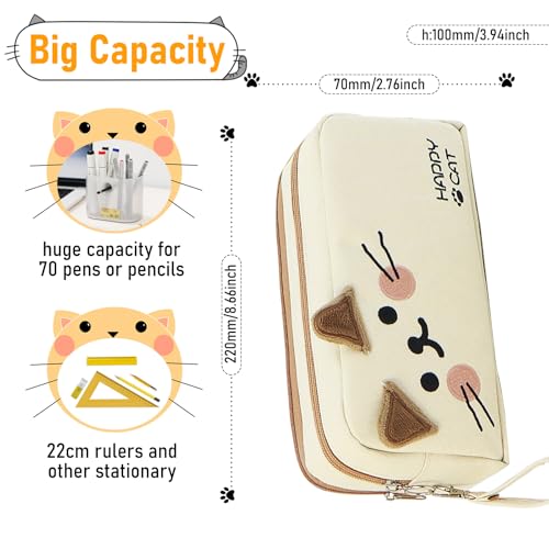 Image of Cat Large Pencil Case,Big Capacity Pencil Pouch Stationery Pen Bag Storage High Capacity Bag Pouch Holder Box Organizer(White)