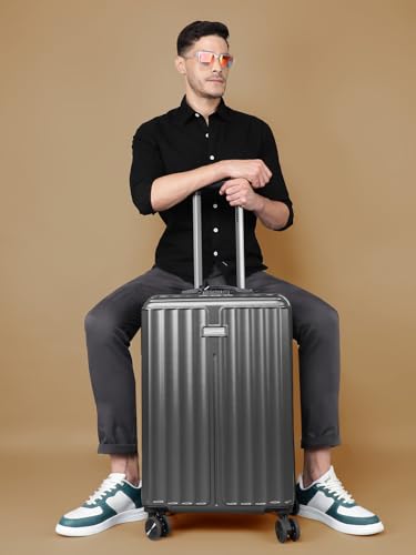 Image of MOVE-MEANT ROAMIFY Small Cabin & Medium Check-in Suitcase | 55 Cm & 66 Cm | 8 Wheels Number Lock Polycarbonate Dark Grey Trolley Bag | 360 Degree Wheeling System | Luggage for Travel - Pack of 2