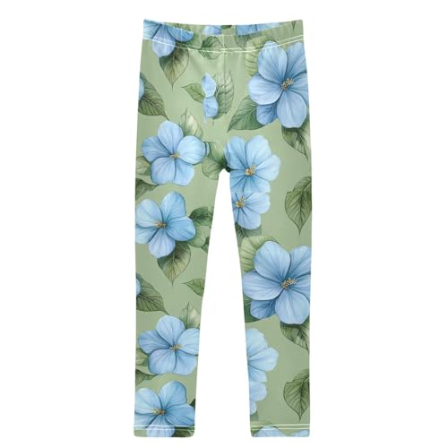 Boccsty Leaves Watercolor Blue Flowers Girls Leggings Kids Yoga Pants Dance Active Tights 4T