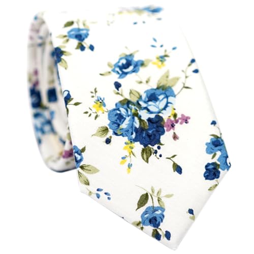 Image of BELLUNO Men's Cotton Floral Skinny Tie, 2.5 inch Width, with Gift Box