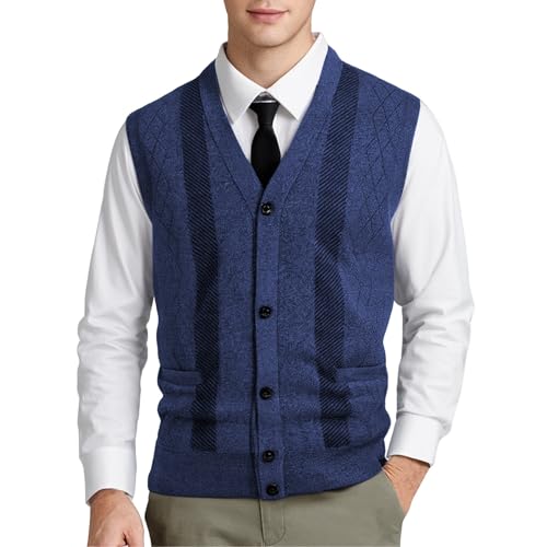 Men's Knitted Vest Cut Off Sleeve Solid Color V Neck Button Down Shirts Soft Comfort Winter Office Wear Waistcoat Plus Size