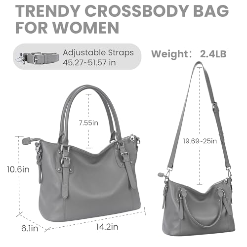 Image of HESHE Leather Purses and Handbag for Women Shoulder Bag Tote Top Handle Bag | Genuine Designer Large Capcity Hobo Crossbody Satchel Travel Work Ladies Zippered Ladies Daily Bag Adjustable Long Strap