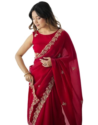 Image of SIRIL Women's Tissue Silk Sequence Embroidery Saree with Unstitched Blouse Piece