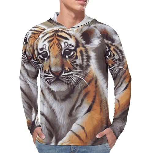 Men's Sun Shirts UPF 50+ Rash Guard Long Sleeve Sun Protection Hoodie Cute Tiger Lightweight Shirt 2XL White4