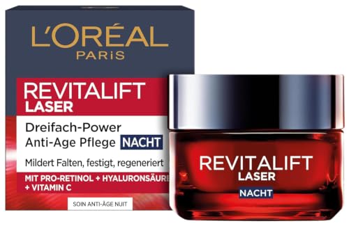 L'Oréal Paris Anti-Aging-Nachtcreme mit Dreifachpower für Frauen: mildert Falten & strafft die Haut, mit Pro-Retinol… – Ansicht 1
