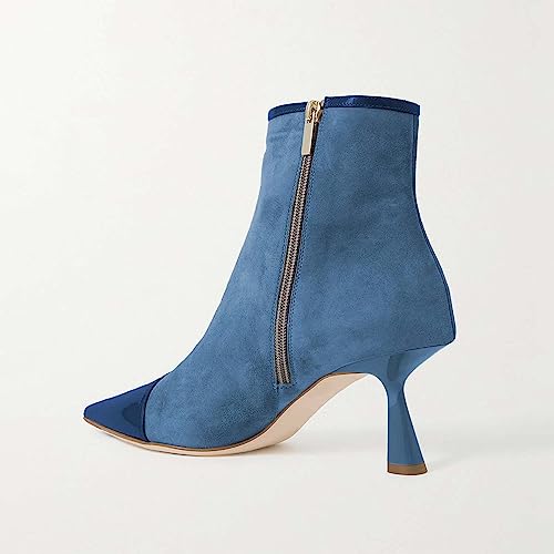 FOWT Women Colorful Cap Toe Ankle Boots Kitten Heel Short Booties Pointed Toe Side Zipper Gradient Color Shoes Made of Suede Fall Winter Dress Work Party Daily Shoes Size 4-16 US3