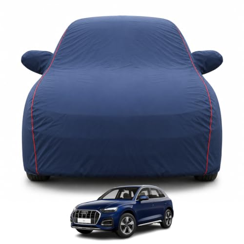 Image of Premium Car Cover for Audi Q5 Uptill 2021 Model | Waterproof, UV & Dust Protection | Mirror & Antenna Pocket | Triple Stitched, Soft Inner Lining, Belt & Buckle (Navy Blue)