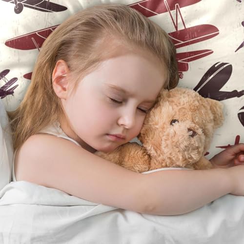 Housse de coussin rétro velours 50x50 motif avion guerre double face