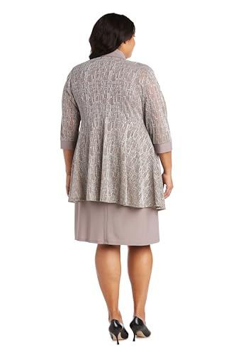 Image of R&M Richards Women's Elegant Metallic Jacquard Knit Jacket Dress | Shimmering 2-Piece Ensemble W /Detachable Necklace