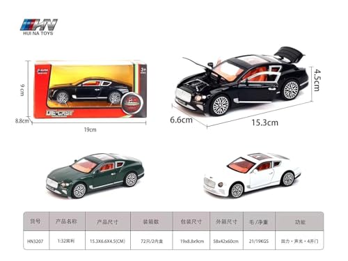 Image of WORSHIPER 1:32 Bentley Continental GT Diecast Metal Pull Back Car with 6 Openable Doors with Sound and Light Toy Decoration car Best Gift Toys for Kids (1:32 Bentley Continental GT - Black)