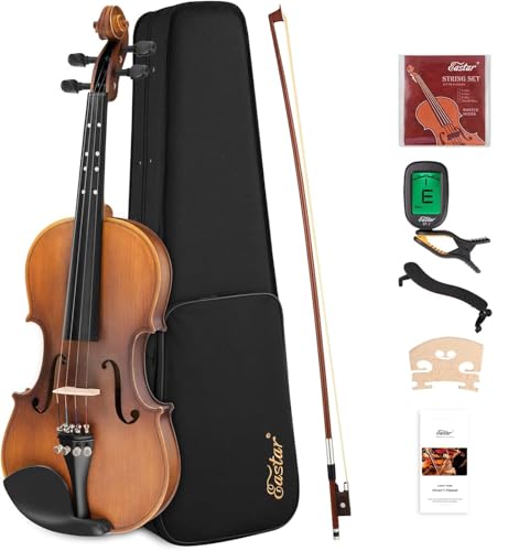 Eastar 4/4 Violin Full Size Violin Set Matte Fiddle for Beginners Adults with Hard Case, Shoulder Rest, Bow, Tuner and Extra Strings (Imprinted Finger Guide on Fingerboard), EVA-3