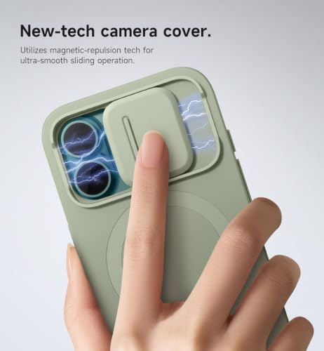 Image of SURITCH for iPhone 16 Case with Magnetic Camera Slide Cover and Adjustable Kickstand, Compatible with MagSafe, Shockproof Bumper Case Slim Protective Cover 6.1 Inch, Green