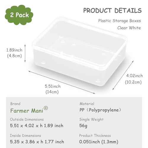 Image of 2 Pcs (5.51x4.02x1.89 inch) Small Plastic Storage Containers Box with Lid, Rectangular Clear Box for Collecting Small Items, Beads, Game Pieces, Business Cards, Crafts Accessories