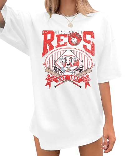 Baseball Shirt Women Oversized Game Day Fan T-Shirt Baseball Season Short Sleeve Tops White