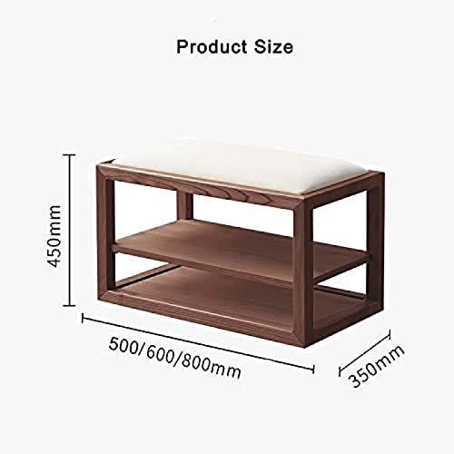 Banc de Rangement à Chaussures en Bois Massif et Assise en Lin - 60cm