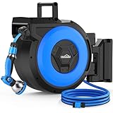 Himimi Enrouleur Tuyau Arrosage Mural 30 + 2m, Dévidoir Automatique, Coffre Tuyau Arrosage avec Pistolet Arrosage 10 Buse, Pivotant à 180°, Enrouleur Tuyau Eau pour Nettoyage Voiture Irrigation Jardin