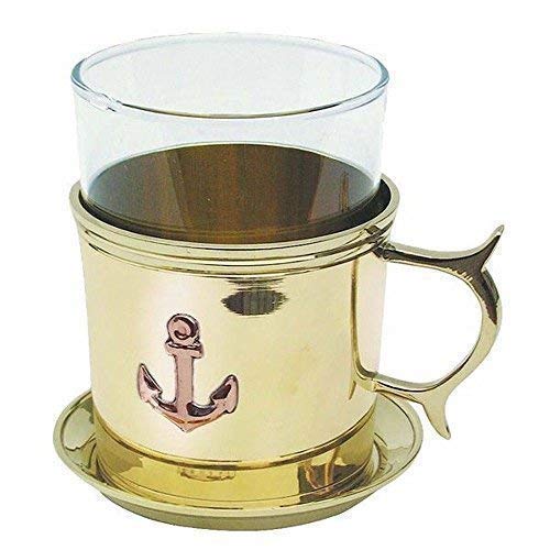 Linoows Grogglas Mit Untertasse - Maritimes Teeglas Aus Vernickeltem Messing