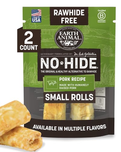 Earth Animal No Hide Dog Chews - Rawhide Free Small Rolls 2 Count Pork