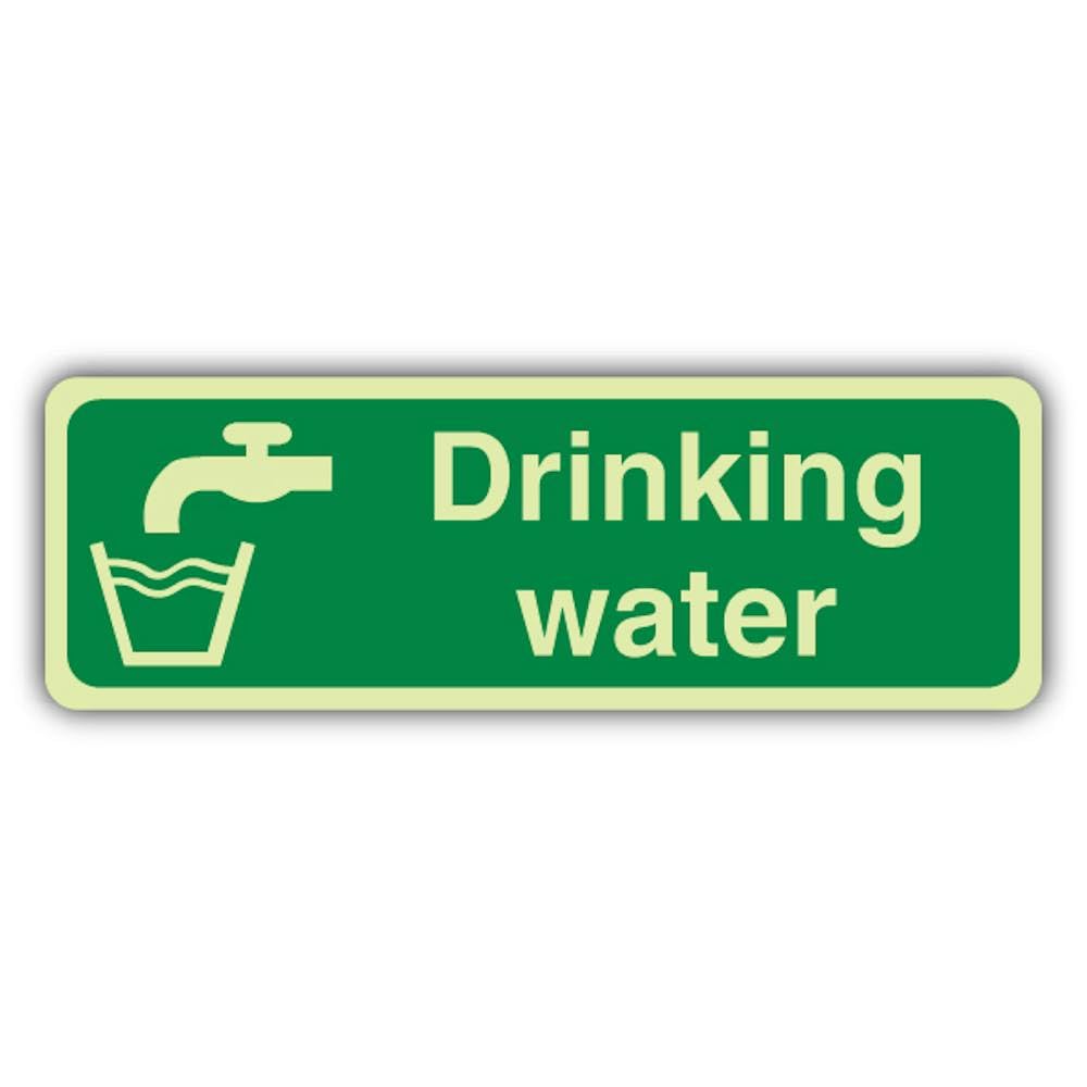 V Safety Photoluminescent Drinking Water - Landscape Safety Sign - 300 x 100 mm - Self Adhesive Vinyl - Triple Glow