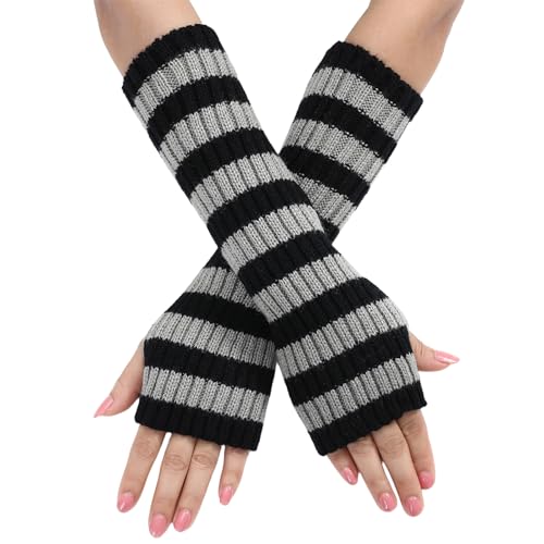 Cluksik Y2K Striped Arm Warmers for Women, Black & Grey