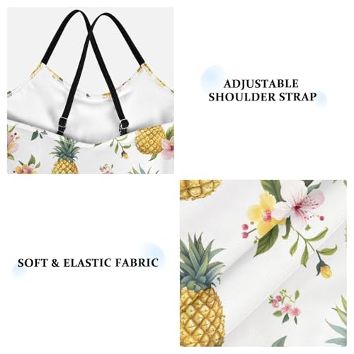 senya Girls Swimsuits One-Piece Swimwear Tie Bathing Suit Beach Summer Round Neck 9-10T White Pineapples and Flowers3