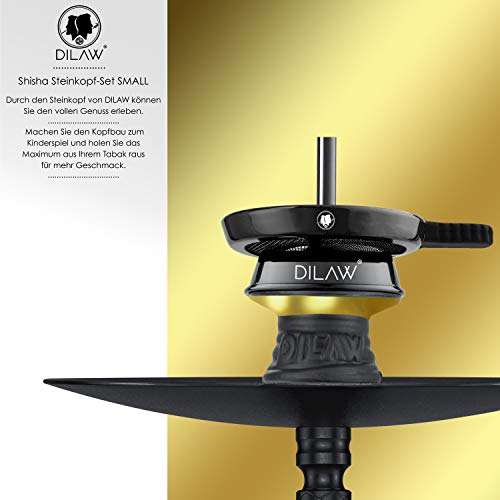 DILAW® Shisha Steinkopf Set Kaminkopf Small Tabaksieb Kohlezange Kaminaufsatz Tabak Kopf, Gold – Bild 5