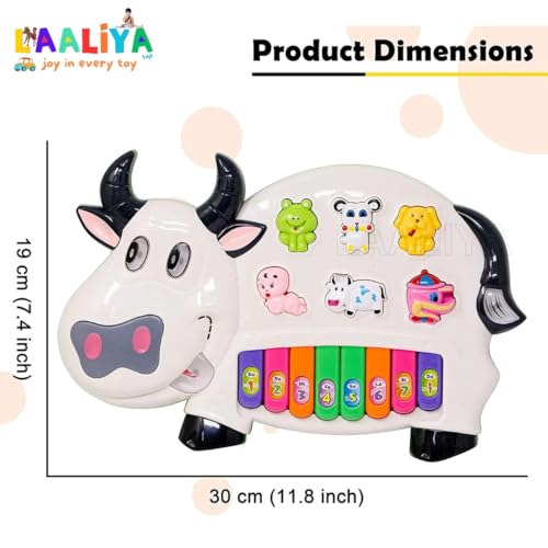 Image of Cow Shape Musical Piano Keyboard Toy for Kids, Baby Piano with Animal Sounds, Light & Music, Mini Keyboard Instrument for Boys and Girls Age 1 to 5 Years+