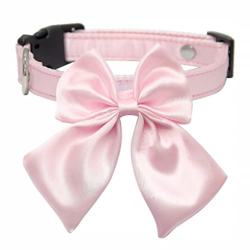 Unique Style Silk Pink Bowtie Dog Collar with Detachable Bow Tie - Comfortable for Small & Medium Dogs and Cats