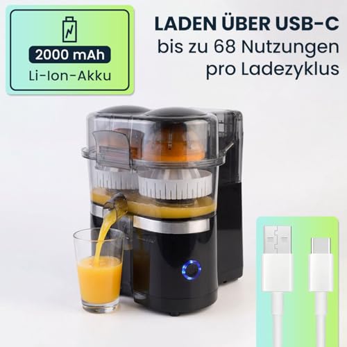 Casativo Kabelloser Akku Doppel-Entsafter 120W: Mobile USB-C Saftpresse & Zitruspresse | Effizient & Kompakt für frische Säfte & Smoothies To Go