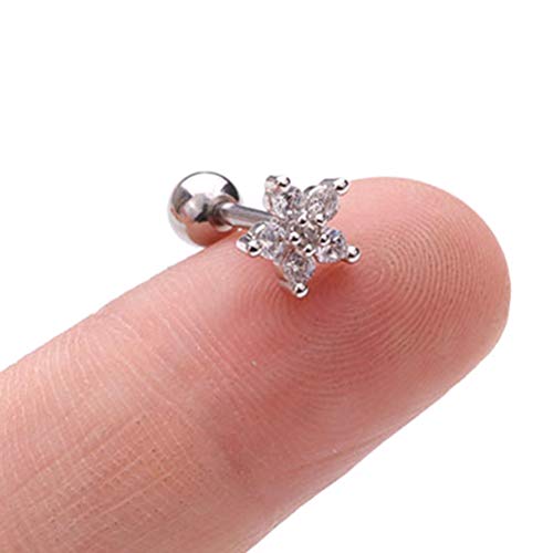 Diyiming 1 par de pendientes de acero inoxidable con circonitas, barra de cristal, para cartílago, pendientes de aro para mujeres y niñas, juego de joyas para hacer joyas Cover