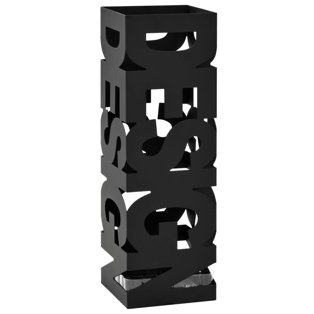 vidaXL Porte-​Parapluie Design Acier Noir Support de Parapluies Meuble d'Entrée