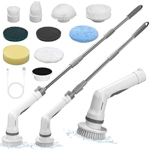 SOBEAU Elektrische Schoonmaakborstel, Elektrische Schoonmaakborstel met 9 Verwisselbare Borstelkoppen, Verstelbare Handgreep Schoonmaakborstel, voor Tegelvloer, Glas, Badkamer