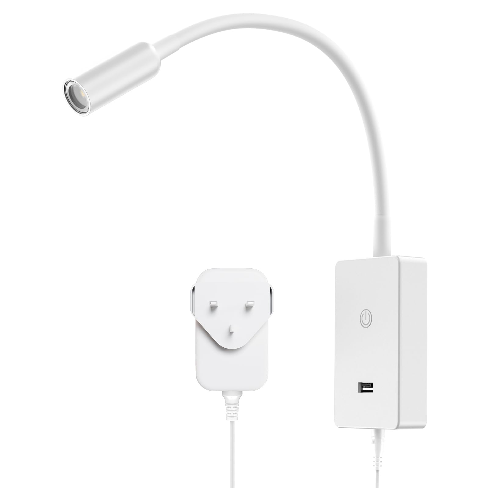 PRINCEWAYLED Book Light, Dimmable Wall Mounted Reading Light with 5V 2A USB Output, Flexible Gooseneck, 4 Gear Dimming (100%-70%-35%-15%), Neutral White 4000K Lighting