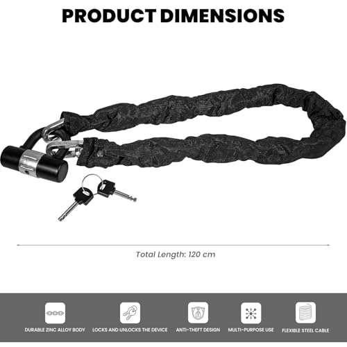 Image of Allextreme Heavy Duty Anti Theft Stainless Steel Chain & U Lock with 2 Keys Multipurpose Use Security Locks for E-Bikes, Bike Motorcycle and Bicycle (Pack of 1, Black)