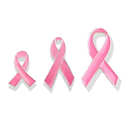 Image of Pink Ribbon Brooch Pins for Breast Cancer Awareness, Breast Cancer Awareness Lapel Pin for Women Memorial Jewelry, Charity Events, Encouragement Gift
