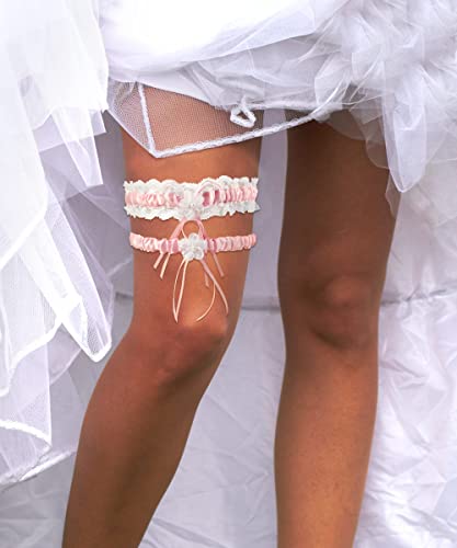 Rimobul 2 Pieces Wedding Garters Lace Bridal Garter Faux Pearls Garter For Bride With Toss Away (Pink) #TOP5