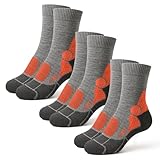 Kaiera 3 Paar Merinowolle Wandersocken Made in Italy(Gr. 44-47) Grau-Orange, Pro Graduierter Kompressionstechnologie, atmungsaktiv, gepolstert, blasenfrei für Outdoor-Aktivitäten zu jeder Jahreszeit