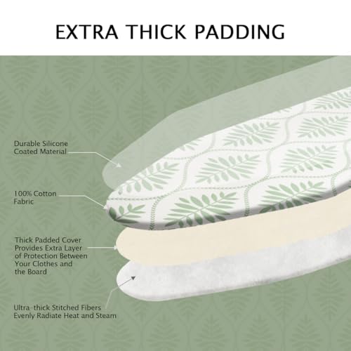 Image of SheeChung Ironing Board Cover and Pad 15 inchx49 inch,Iron Board Cover with Elastic Edge & Adjustable Fastener,Cotton Covers Resist Scorching and Staining Extra Thick Padding,Silicone Coating,Bohemian Leaves