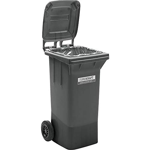 EUROKRAFT Conteneur à déchets avec couvercle en plastique contenance 120 L - Conteneur à ordures Conteneur à déchet Conteneur extérieur Poubelle Poubelle à déchets Poubelle extérieure Poubelle 120 litres (Gris)