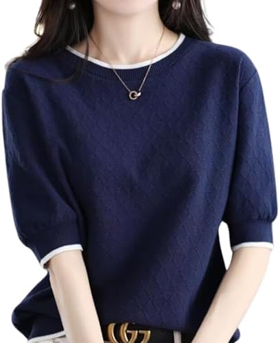 Women's Top, 100% Cotton, Short Sleeve, Cut and Sewn, Gentle on the Skin, Non-Scratching, Beautiful, Simple, Crew Neck, Breathable, Office, Adults, Spring, Summer, Autumn, Black, Navy