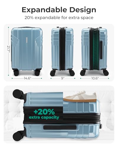 Image of BAGSMART Expandable Carry On Luggage 22x14x9 Airline Approved, Airy Blue | Spinner Wheels, TSA Lock, Lightweight Hard Shell, Suitcase,22x14x9 Airline Approved,